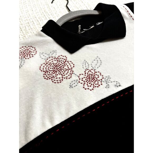 Vintage Velour Floral Embroidered Polo Sweatshirt Retro Cottagecore GrandmaCore - Picture 2 of 9